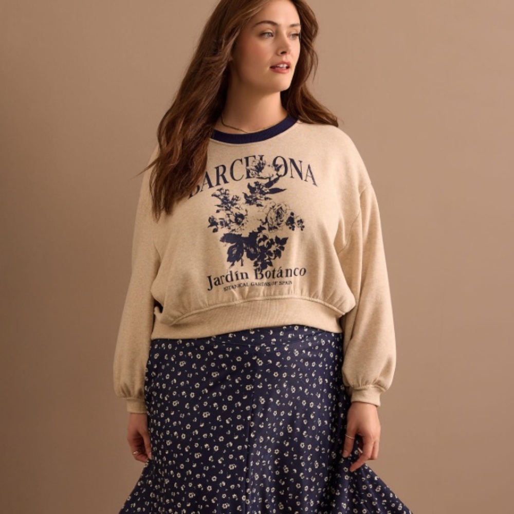 Arula Barcelona Floral Crop Sweatshirt NWT 1X